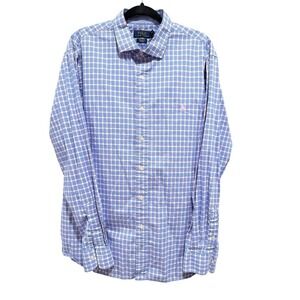 Ralph Lauren Button Down Shirt Mens XXL Blue Pink Plaid Long Sleeve Shirt Stretc